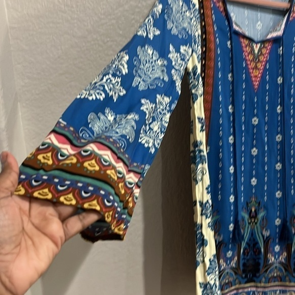 Flying Tomato Boho styleTunic With Bell Sleeves Size Medium, Blue - Picture 2 of 5